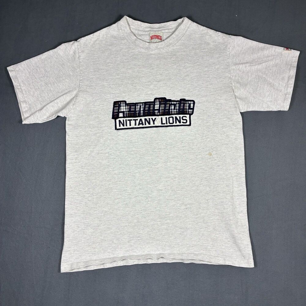 Vintage nutmeg T Shirt 90s Gray Size L Nittany Lions Penn Flannel Patchwork